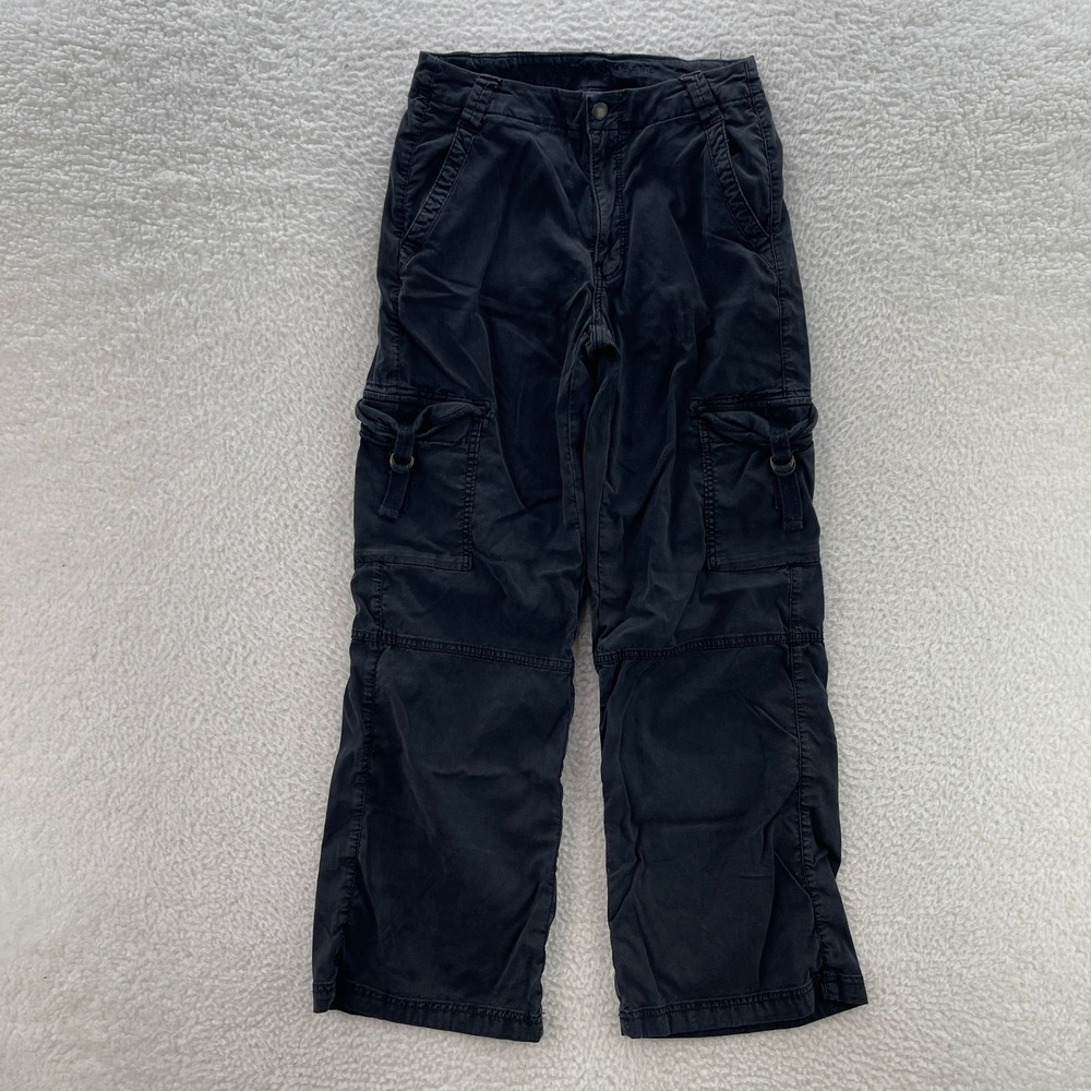 American Eagle Cargo Pants Womens 2 Black Super High Rise Baggy Wide Leg Y2K